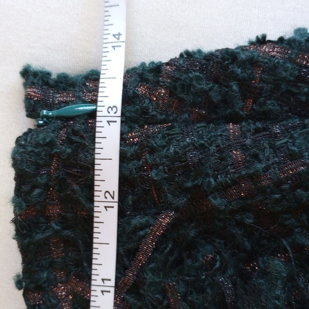 Eva Franco Plaid Circle Mini Skirt 2 MADE IN USA Green Bronze Metallic Lined - Picture 7 of 8